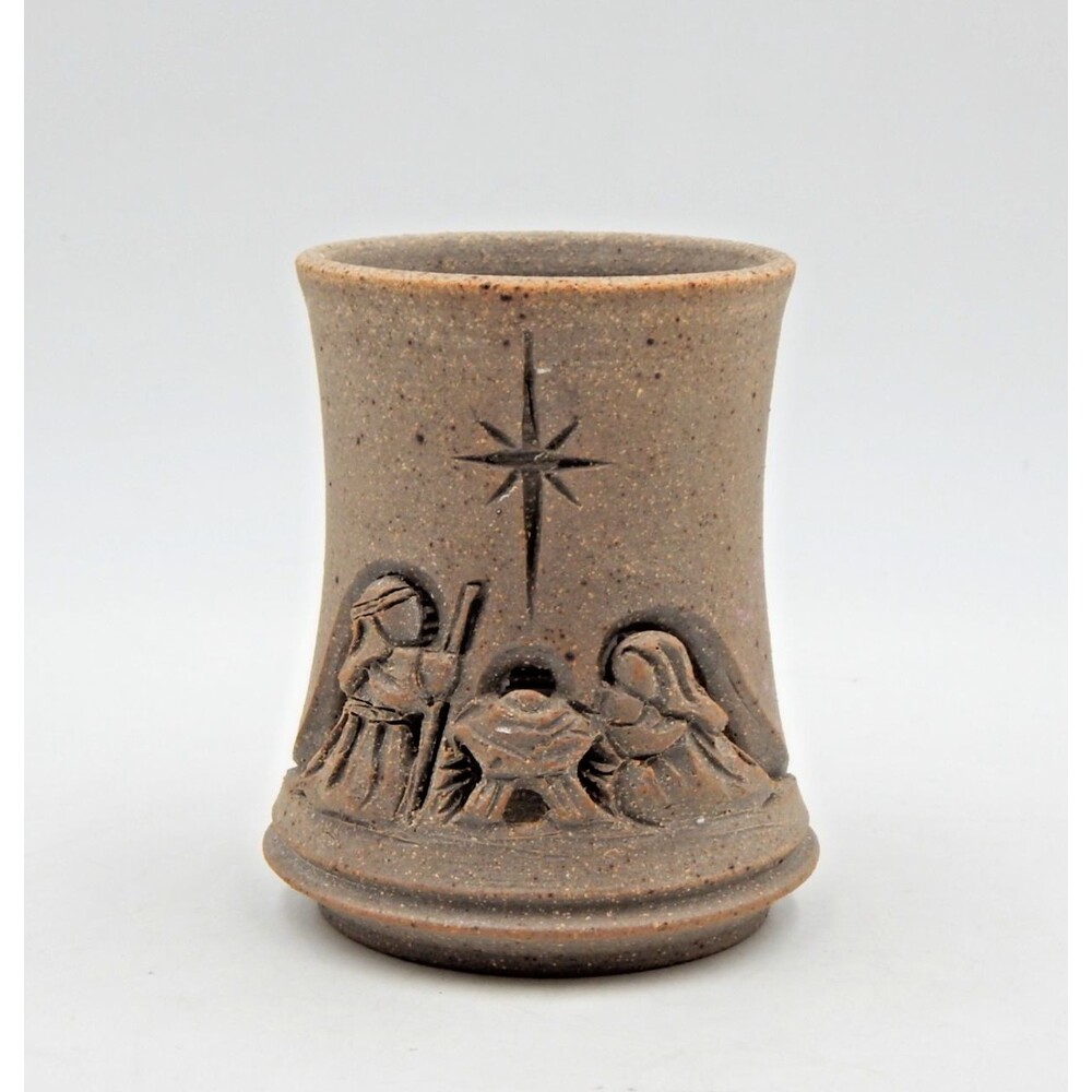 Art Pottery Nativity Scene Candle Holder Luminary 4 In North Star Signed Holiday